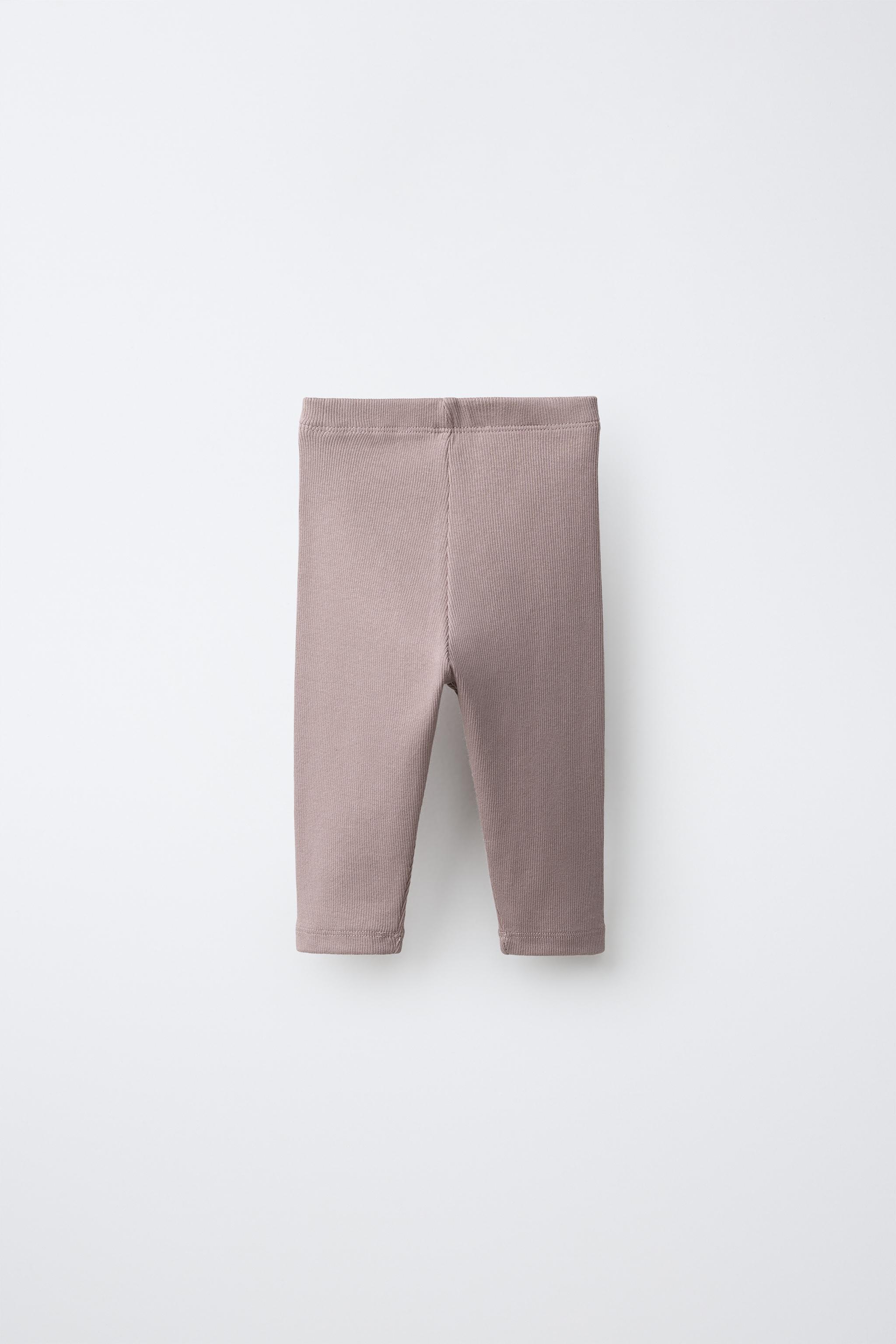 LABEL DETAIL RIBBED LEGGINGS — Dusty pink