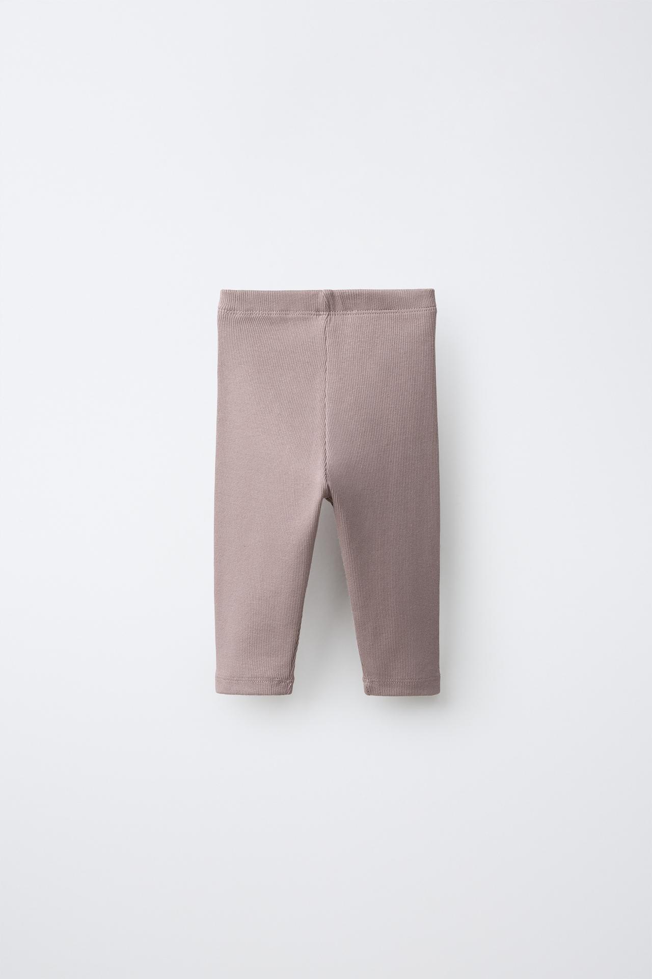 LABEL DETAIL RIBBED LEGGINGS — Dusty pink