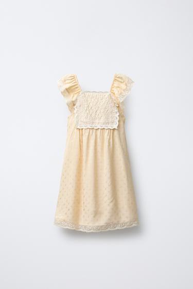 Zara JACQUARD BODICE FLOWY DRESS - Vanilla