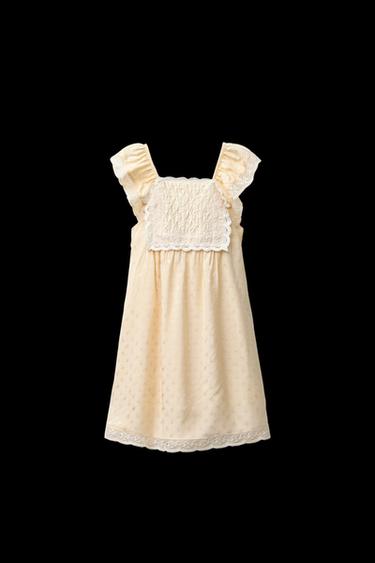 Zara JACQUARD BODICE FLOWY DRESS - Vanilla - Image 0