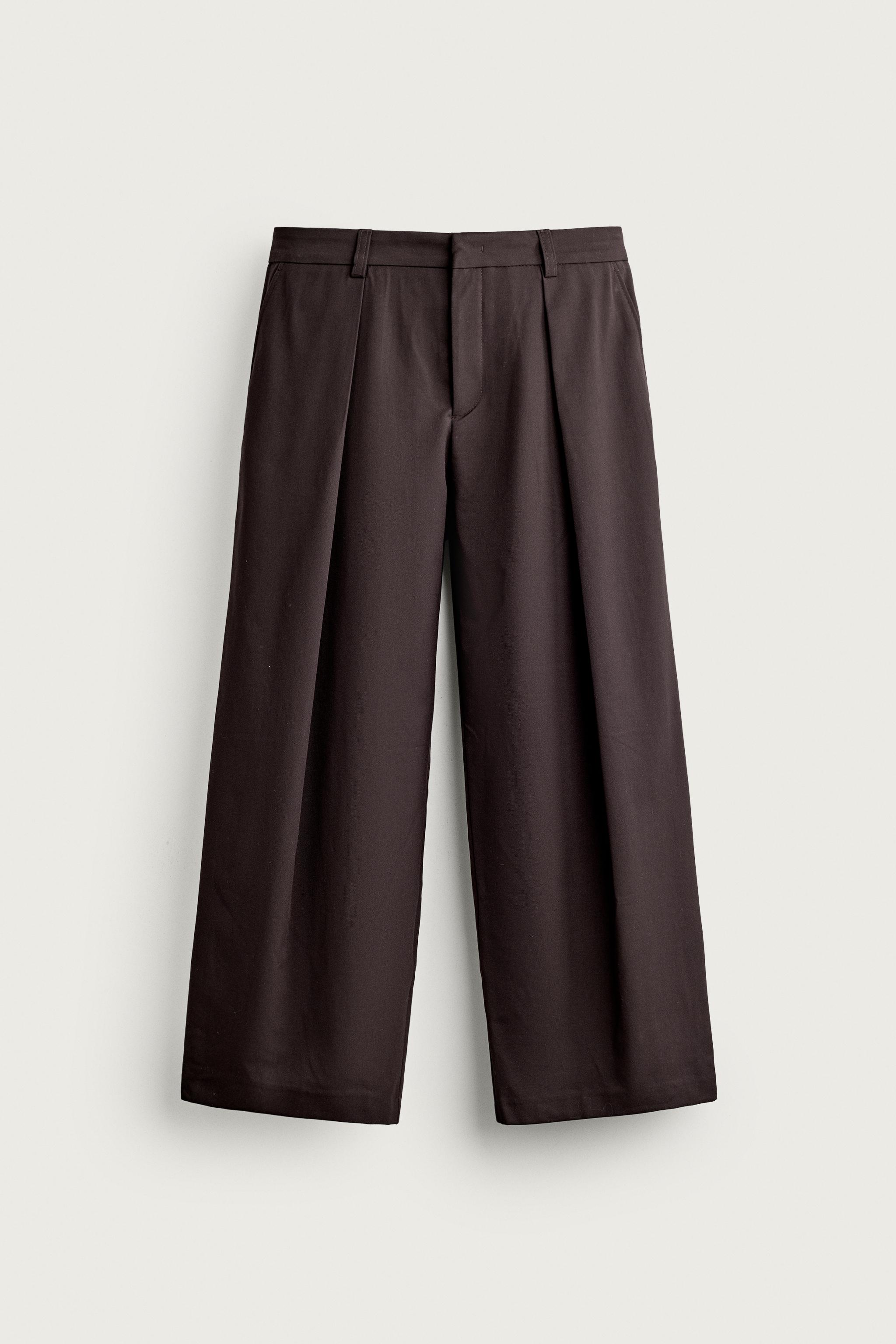 PLEATED RELAXED-FIT PANTS — Burgundy