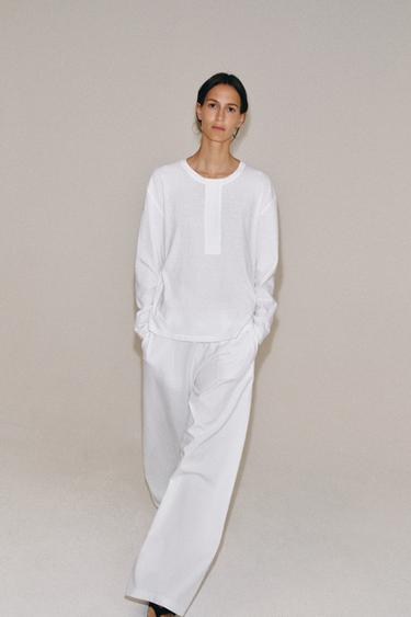 HAUT À COL TUNISIEN AVEC LIN - Blanc de Zara - Image 7