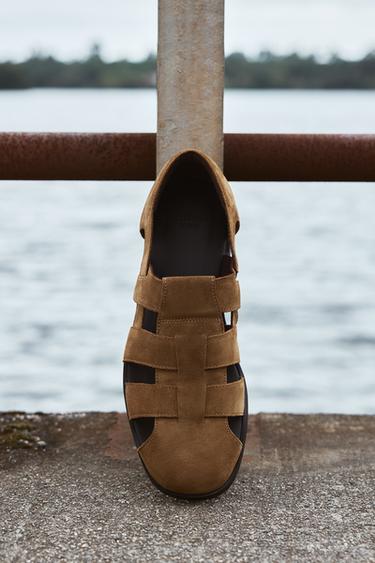 LEATHER CAGE SANDALS - Beige by Zara
