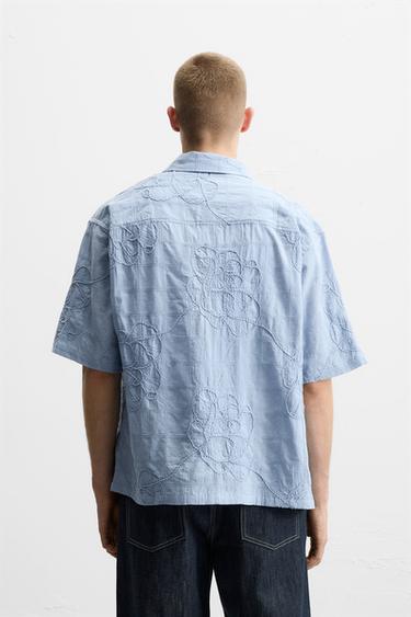 EMBROIDERED JACQUARD SHIRT - Light blue by Zara - Image 2