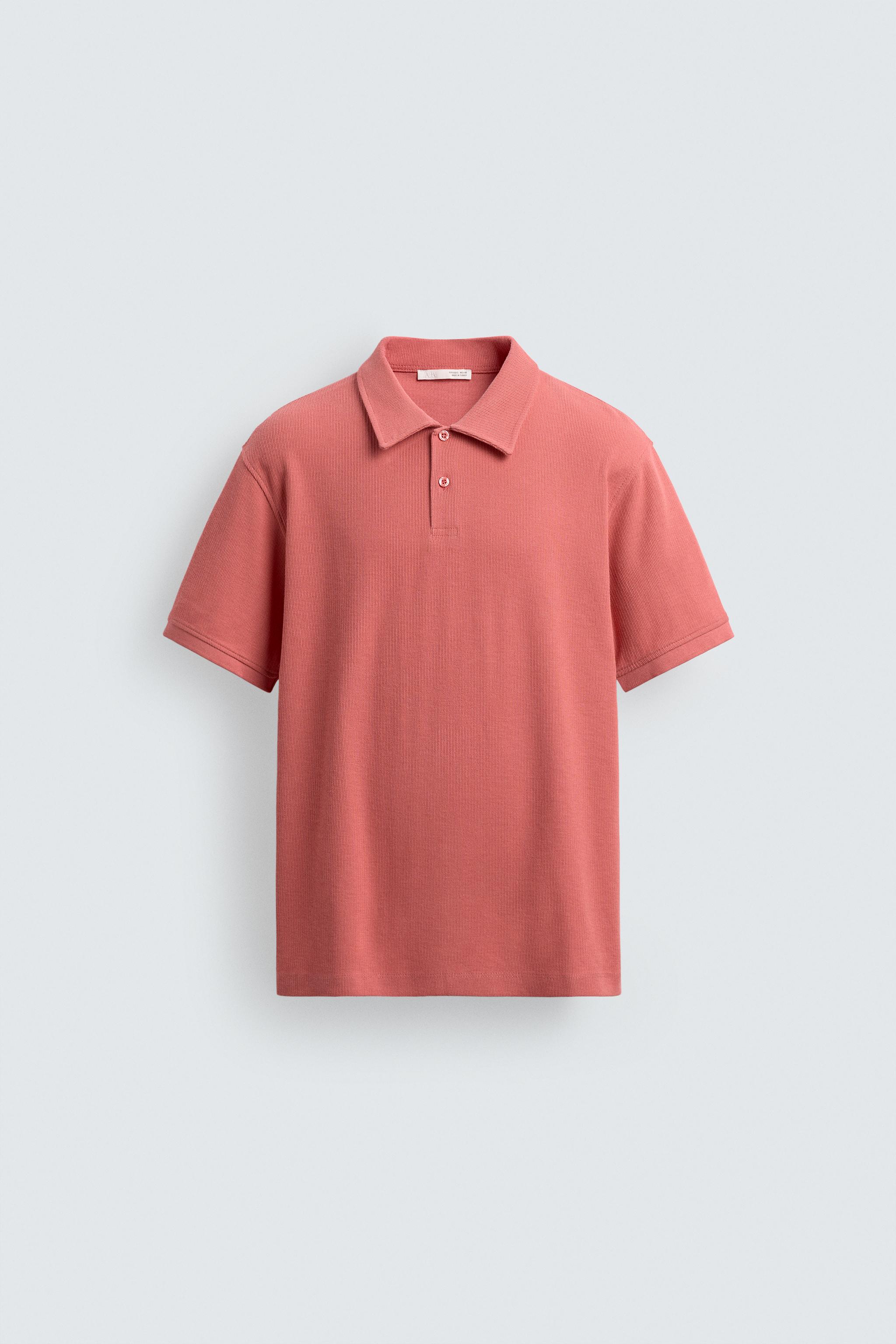 REGULAR FIT TEXTURED POLO SHIRT — Coral red