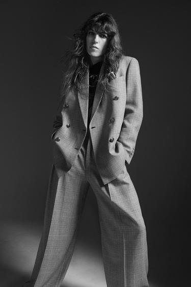 Zara PLAID WOOL BLAZER ZW COLLECTION - Beige