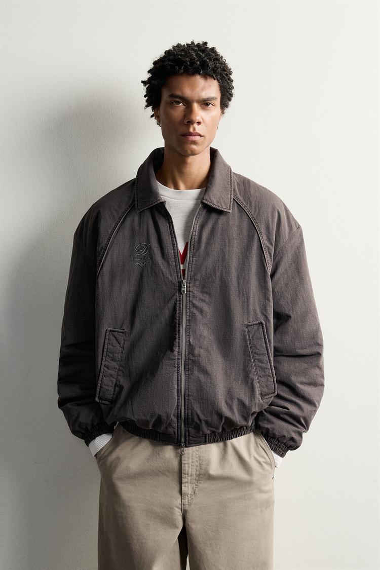 Quilted Washed Embroidered Jacket — Dark burgundy