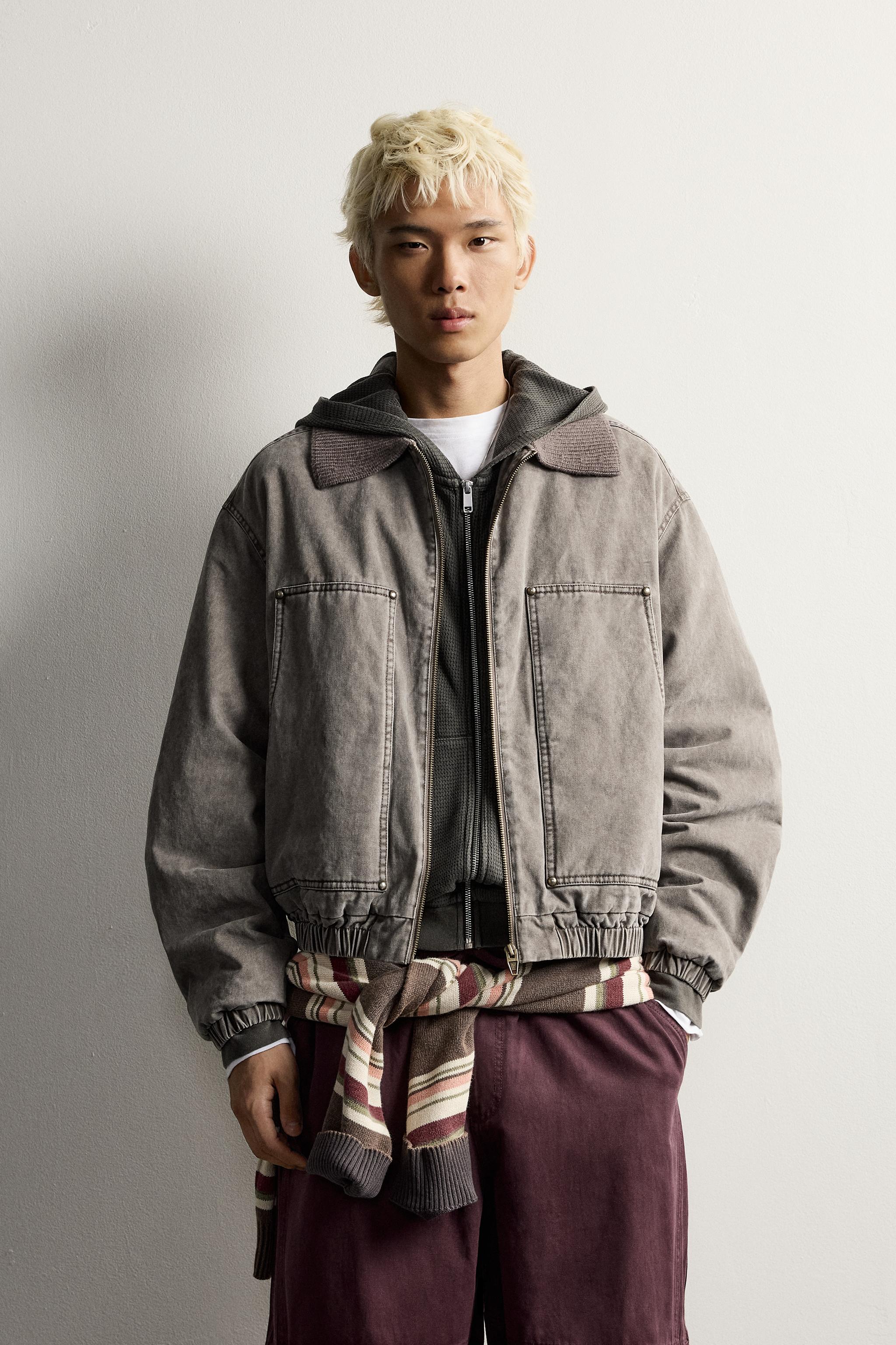 BLOUSON CROPPED FIT COL MAILLE
