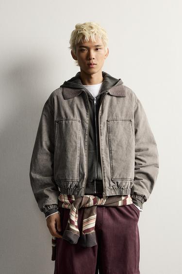 CROPPED FIT KNIT COLLAR JACKET — Brown 2