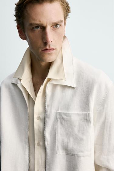 100% LINEN ZIP-UP JACKET - White by Zara - Image 4