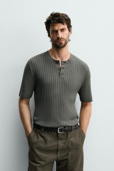 ÁO PHÔNG DỆT KIM CỔ HENLEY - Kaki từ Zara