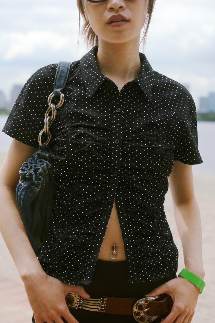 POLKA DOT GATHERED POPLIN SHIRT