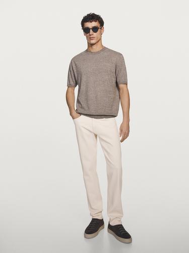 Camiseta punto melange manga corta - Tostado claro de Zara