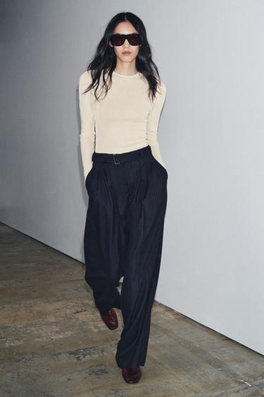 PINSTRIPE TROUSERS WITH BELT ZW COLLECTION - Blue by Zara - Image 0