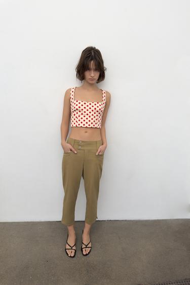 Zara POLKA DOT CROP TOP - Ecru / Red - Image 0