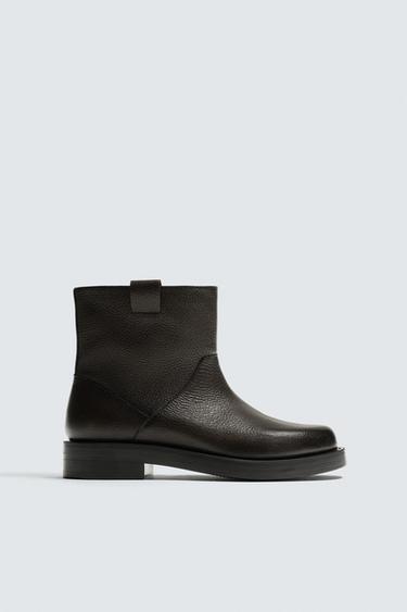 CHUNKY LEATHER BOOTS - Brown by Zara