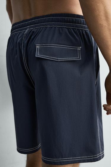 LONG SWIMMING TRUNKS WITH CONTRAST TOPSTITCHING - Navy blue by Zara - Image 5