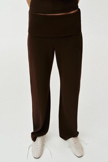 WASHED-EFFECT INTERLOCK TROUSERS - Brown by Zara