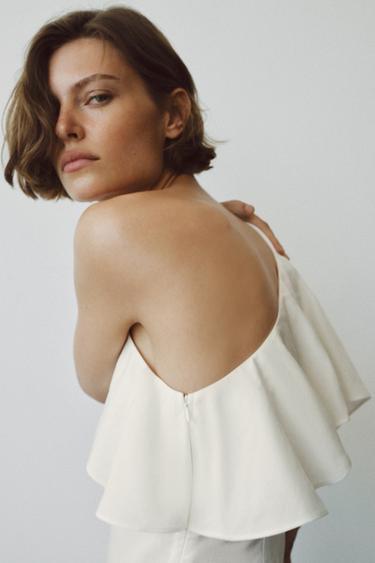 ZW COLLECTION ASYMMETRIC LINEN BLEND DRESS WITH RUFFLES - Oyster-white by Zara