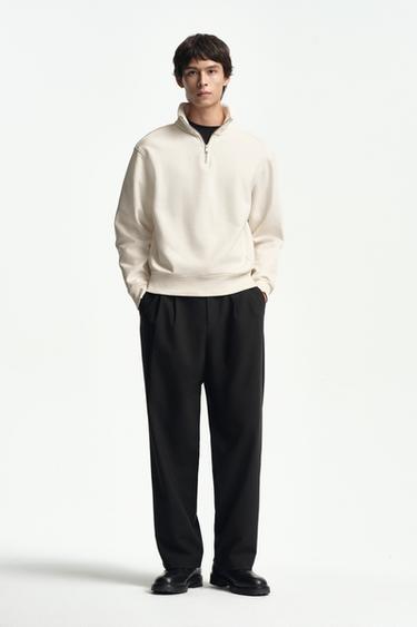 BASIC QUARTER-ZIP SWEATSHIRT - Oyster-white by Zara