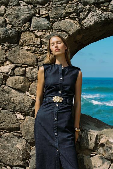ROBE Z1975 MIDI EN DENIM DRAPÉE CEINTURE - Indigo de Zara - Image 2