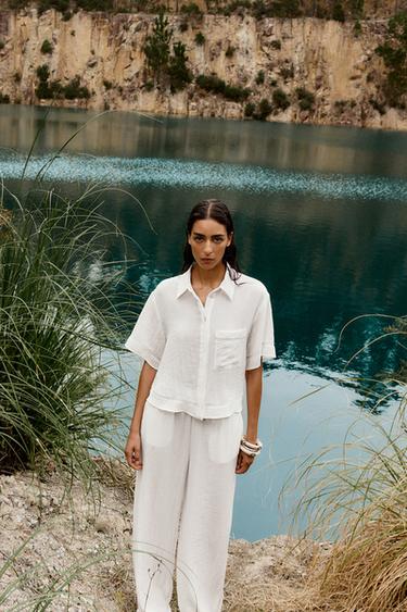 RUSTIC WIDE-LEG TROUSERS - White by Zara - Image 3