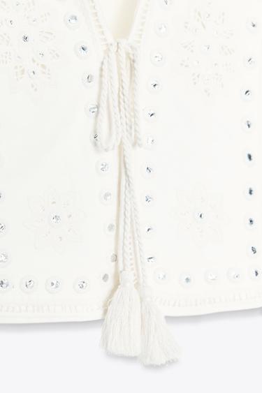 TOP GILET BRODÉ AVEC MIROIRS - Blanc de Zara - Image 6