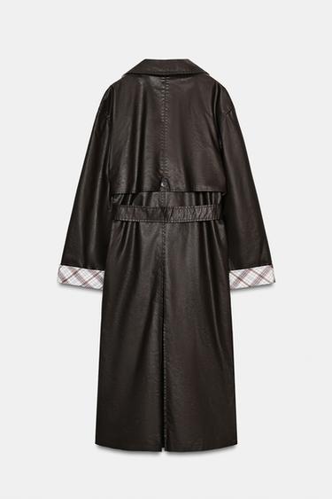 TRENCH LONG CIRÉ À CARREAUX - Marron foncé de Zara - Image 6