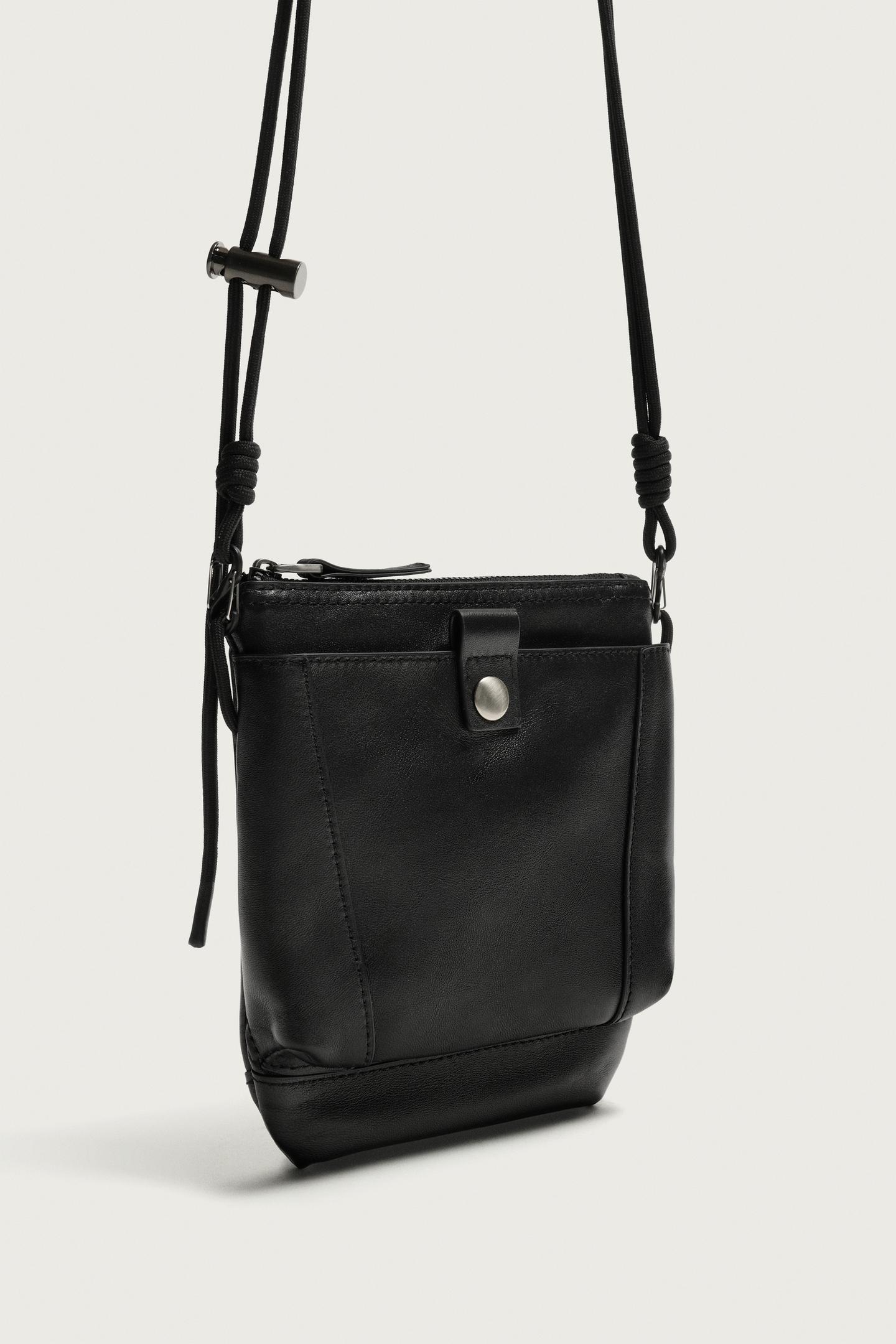 Мужская сумка Zara Aaron Levine X ZARA Leather Crossbody, цвет: Чёрный — фото 4