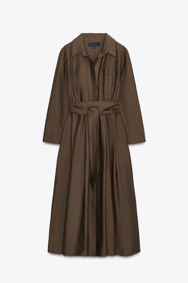 ZW COLLECTION POPLIN SHIRT DRESS - Dark khaki by Zara