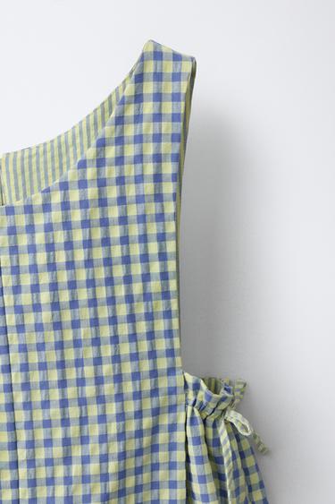 COMBI-SHORT À CARREAUX VICHY ET LACETS - Jaune de Zara - Image 2