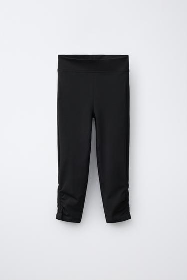 Zara RUFFLED CAPRI LEGGINGS - Black