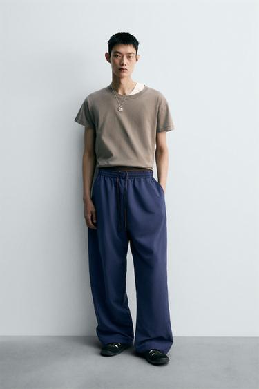 Zara 帶飾科技布料長褲 - 深藍色 - 圖片 0