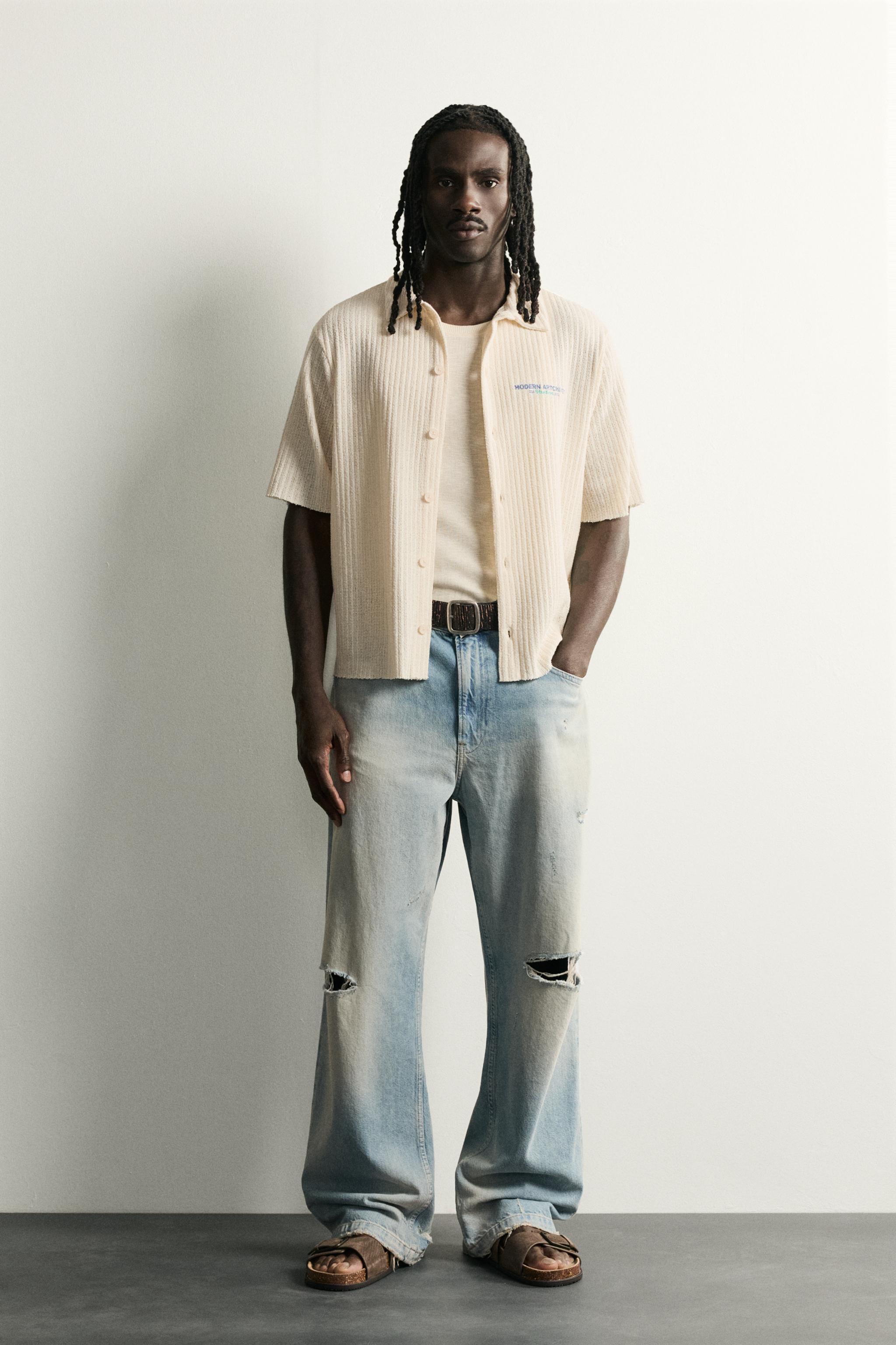 OPENWORK TEXTURED PRINTED SHIRT