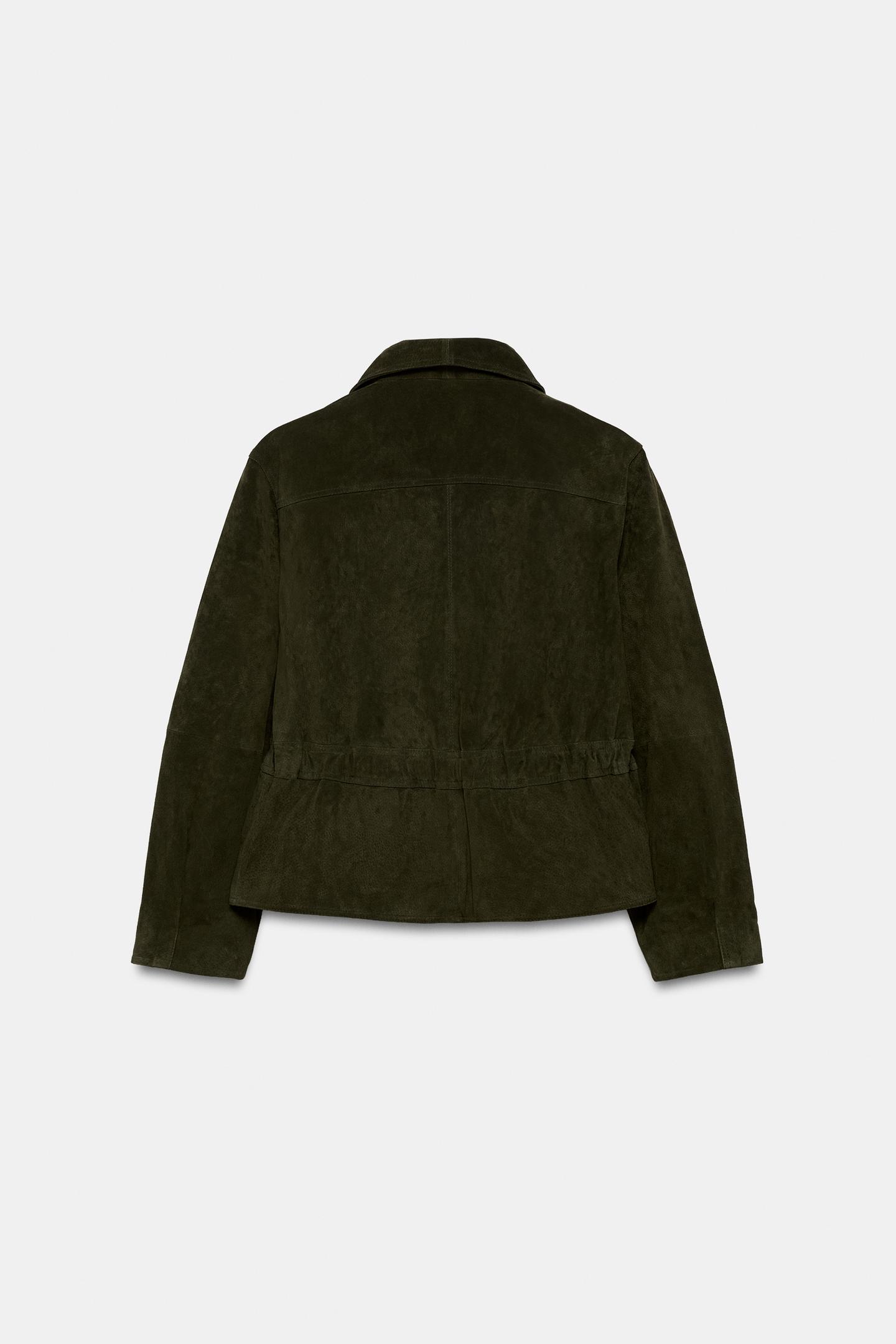 Женская куртка Zara 100% Leather Frog Fastening, цвет: Хаки — фото 7