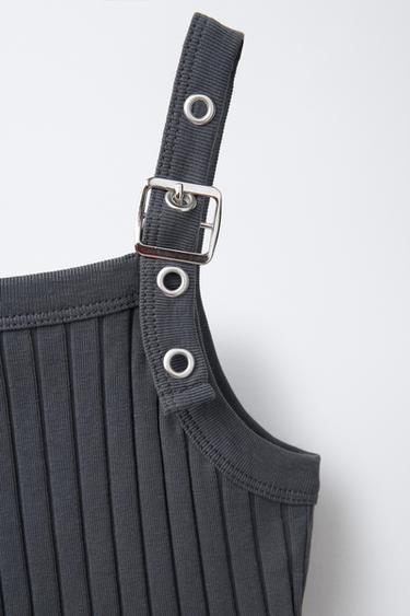 RIBBED BUCKLE STRAP T-SHIRT - Anthracite grey by Zara - Image 2