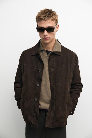 Suede leather pocket overshirt — Chocolate 2