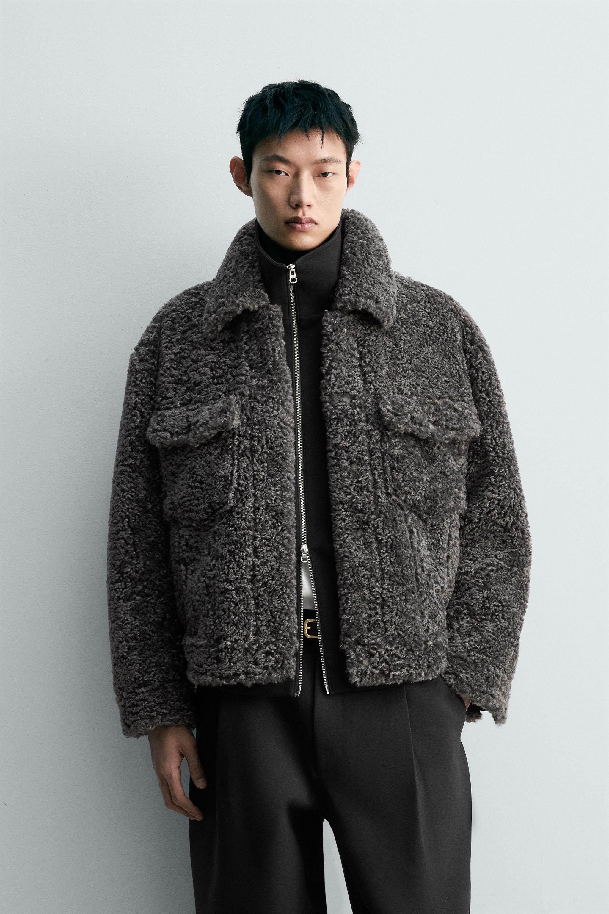 リラックスフィット フェイクファージャケット - グレー/ブルー | ZARA