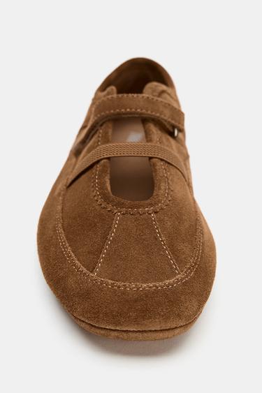 SPORTY SPLIT SUEDE BALLET FLATS - Brown by Zara - Image 3