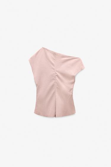 LIMITED EDITION DRAPED SUEDE LEATHER TOP - Pink by Zara - Image 5