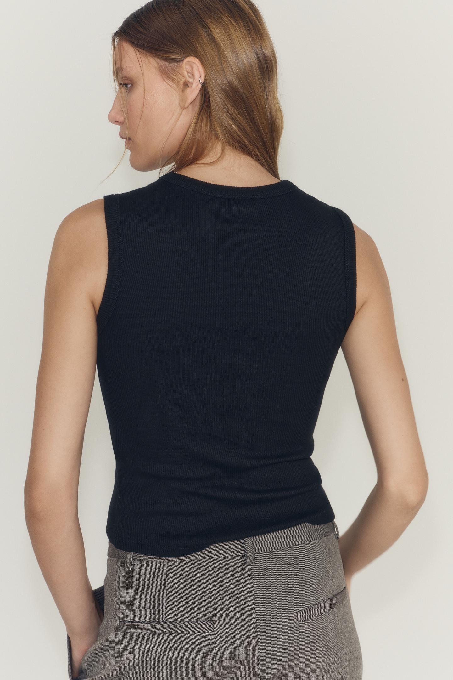 Женский топ Zara Ribbed Tank Top, цвет: Чёрный — фото 3