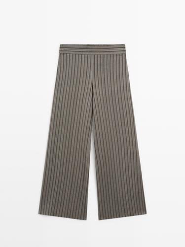 Zara Wide-leg trousers with striped details - Gray - Image 0