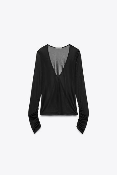 SEMI-SHEER GATHERED TOP - Black by Zara - Image 4