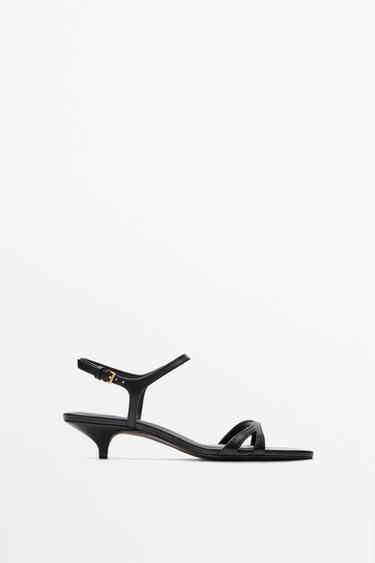Zara Low-heel leather sandal - MADE IN SPAIN - Black