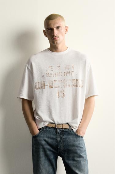 WASHED PRINT KNIT T-SHIRT - White by Zara