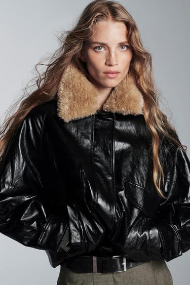 FAUX FUR COLLAR JACKET ZW COLLECTION - Black by Zara