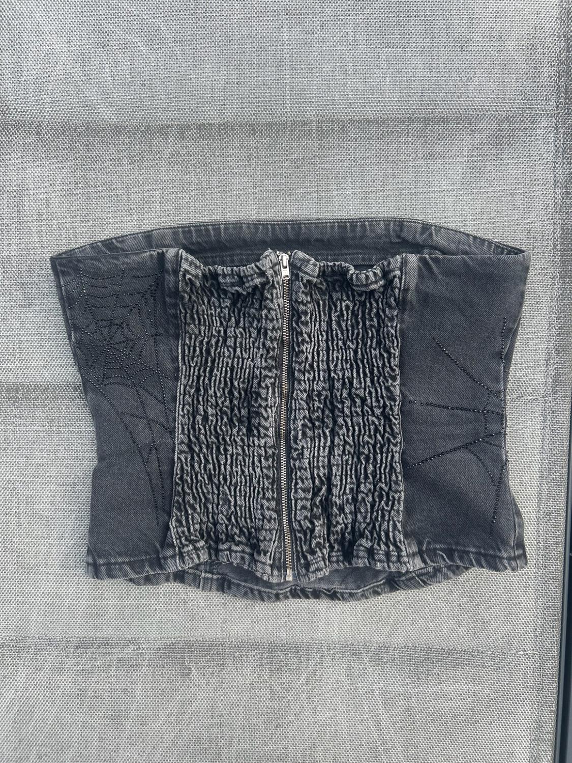 TRF STRAPLESS RHINESTONE DENIM TOP - Image 3