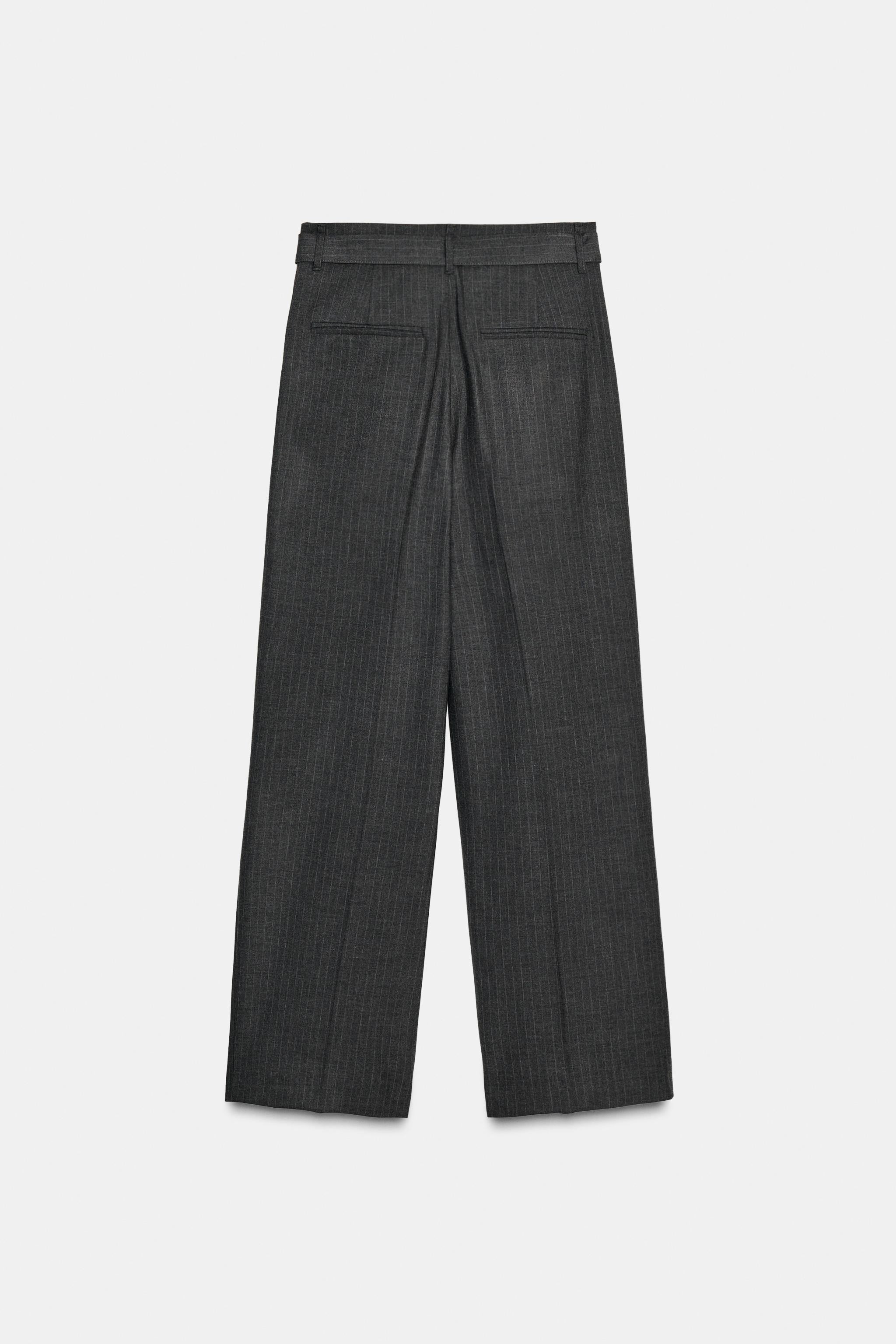 PINSTRIPE BELTED PANTS