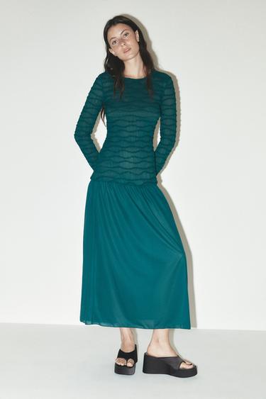 TEXTURED MIDI DRESS - Green by Zara - Image 0