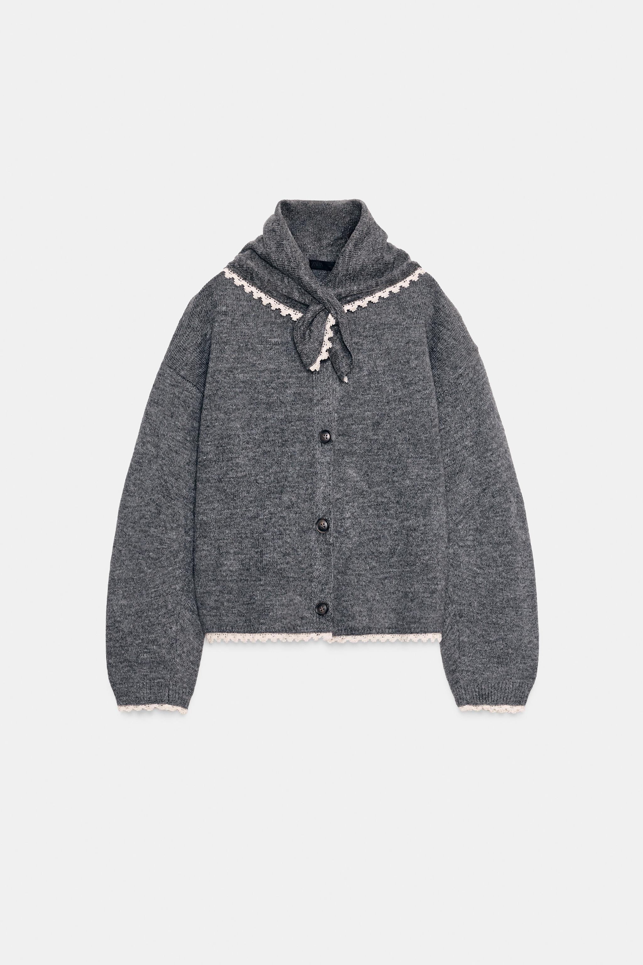 BANDANA LACE CARDIGAN - Gray marl | ZARA United States